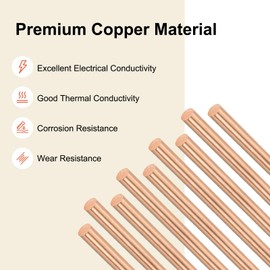 M METERXITY Copper Round Rod 6mm Dia. 11.81 Inch Length T2 Stock Solid Rod Lathe Bar for Metal Crafts DIY/Gardening/Industry/Decoration Pure Copper Tube