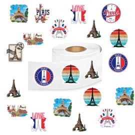 Paris Iron Tower Stickers (500 pcs), 10 Sheets Graphic Aesthetics Cartoon Decal Roll Self Adhesive Seals for Kids Girls Boys Teen Birthday Party Decoration Water Bottle Laptop Scrapbook Cards Envelope