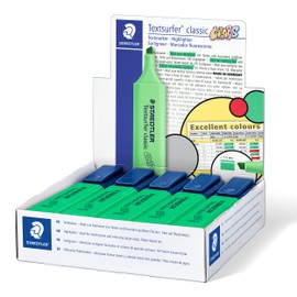 STAEDTLER Textsurfer Classic 364 Highlighter Pen, High Quality, Made in Germany, with Large Ink Reservoir for Extra Long Marking Performance, Box of 10, Pale Green, 364 C-550