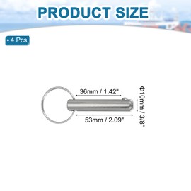 sourcing map Quick Release Pins, Dia 3/8"(10mm) Usable Length 1.42"(36mm) Total Length 3.07"(78mm) Bimini Top Pins Marine Hardware Carbon Steel for Boat Accessories, Pack of 4