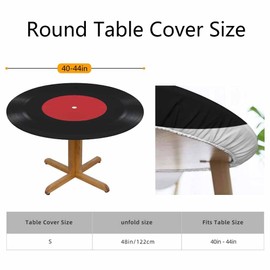 Guxxuil Vinyl Record Round Tablecloths Elastic Edged Red Black White Ring Art Music Tablecloths Washable Reusable for Kitchen Picnic Party 40-44 inch