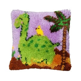 Latch Hook Cushion Kits, Latch Hook Pillow Case Kits Embroidery Kits Carpet Set17X17Inch, DIY Needlework Pillow Cover Sofa Cushion Rug Making Kits, DIY Craft Kits (43x43 cm) - Herbivorous dinosaur