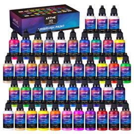 Airbrush Paint, ARTME 42 Colors with 3 Thinner, Ready to Spray, Opaque & Water Based Acrylic Airbrush Paint Set Including Metallic & Neon Colors, Premium Air brush Paints for Metal, Models, Plastic, Canvas, and Wood