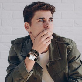 Avaner Men's Square Watch, Vintage Leather Cuff Watch, Roman Numeral Analog Quartz Wristwatch, Leather Strap Classic Retro Watch