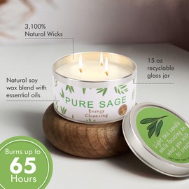 Arhalulu Pure Natural Long-Lasting Sage Candle, Burning for 65 Hours -15OZ -Natural Soy Wax with 3 Cotton Wicks | Purifying Your Home Brings Calmness, Comfort, Relaxation, and Full Spirit and Body