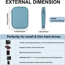 Weemia External Hard Drive Portable Carrying Case EVA Hard Bag (Misty Blue-Soft-Small)