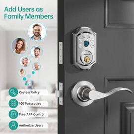 Hornbill Smart Front Door Lock: Silver Fingerprint Electronic Digital Bluetooth Deadbolt Door Lock with Keypad Code App Alexa Auto Lock for House Apartment, A5-SBFT-H