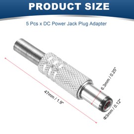 MECCANIXITY 5pcs DC Male Power Adapter Connector, 6.3mm x 3.0mm DC Power Jack Plug Adapter 1.85 Inch for Home Appliances Industrial Use CCTV Cameras Power Supplies