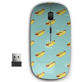 KAWAMOUSE 2.4G Ergonomic Portable USB Wireless Mouse for PC, Laptop, Computer, Notebook with Nano Receiver (Cartoon Hot Dog Mustard)
