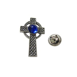 Kiola Designs Textured Large Celtic Cross with Blue Center Lapel Pin