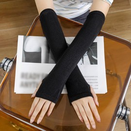 ccHuDE 4 Pairs Long Fingerless Gloves Thumb Hole Arm Warmers Elbow Length Gloves Striped Warm Arm Sleeves B
