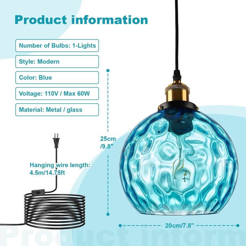 Pobllem Plug in Hanging Lamp, Modern Plug in Pendant Lighting