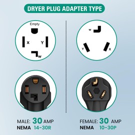 Kasonic Dryer Plug Adapter 4 Prong to 3 Prong, NEMA 10-30P Plug to 14-30R Receptacle Dryer Outlet Adapter, 4P Newer Dryer to 3P Older House, 30Amp STW 10AWG 1FT with Green Ground Wire, ETL Listed
