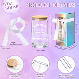 Ziliny 24 Set Thank You Gifts Employee Appreciation Gifts for Staff Coworker 16 oz Glass Cups with Lids and Straws with Semi Transparent Gift Box Ribbon for Friends Teacher Nurse(Awesome)