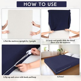 HunnmingRe Zippered Mattress Fitted Protector Deep Mattress Encasement Soft Zipper Fitted Sheet Microfiber Bed Sheet Cover for Bed(Navy Blue,Full,12-16in)