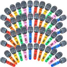 48 Pack Inflatable Microphones Blow up Microphone Bulk Pretend Inflatable Microphone Props Toys for 80s 90s Musical Concert Themed Cosplay Stage Party Role Play