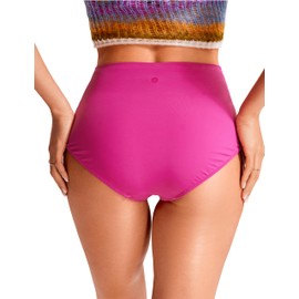 CRZ YOGA Womens High Waisted Bikini Bottom Tummy Control Bathing Suit Swimsuit Full Coverage Swim Briefs Hibiscus Purple Medium