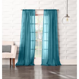 No. 918 44072 Tayla Crushed Texture Semi-Sheer Rod Pocket Curtain Panel, 50" x 63", Marine Teal