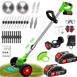 Electric Weed Wacker Battery Powered 3 in 1 Grass Trimmer/Lawn Edger/Brush Cutter with 2Pcs 21V/2.0 Ah Batteries & 26 Blades