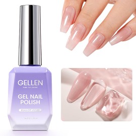 Gellen Nude Jelly Gel Nail Polish for French Manicure, Semi Sheer Pastel Pink Shimmer Gel Polish 18ml/0.61oz No Wipe Soak Off Glossy UV Gel for Nail Manicure Salon DIY Nail Art, Color 126