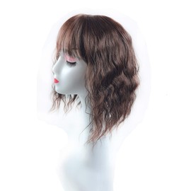 Water Wavy Hair Crown Piece Clip in Middle Part Topper with Choppy Fringe Thin/35cm, Light Brown