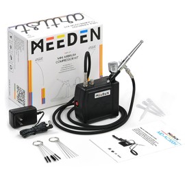 MEEDEN Airbrush Kit with Air Compressor, Dual Action Air Brush Spray Gun with 0.5mm Nozzle & Cleaning Set - Ideal for Painting, Nails Art, Model Making & DIY - Black