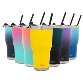 Simple Modern TM-S-30-SY - Vaso con pajita y tapa de cierre de viaje, doble pared, con aislamiento al aspiradora, botella de agua de acero inoxidable 18/8, Sunshine