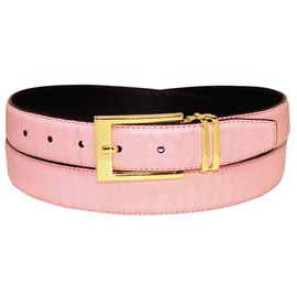 Croc Pattern PINK Color Crocodile Bonded Leather Men's Belt Gold-Tone Buckle 34