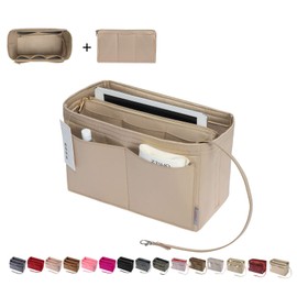 ZTUJO Purse Organizer Insert, Felt Bag Organizer with Metal Zipper, Handbag & Tote Shaper, For Speedy Neverfull Tote, 7 Sizes(Slender Medium, Silky Beige)