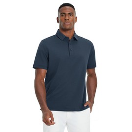 Mens Polo Shirts Short Sleeve Stretch Solid Cotton Polo Casual Business Casual Collared Shirts for Men Classic Fit Navy