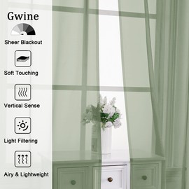 Gwine Sheer Curtains Sage Green 2x59Wx84L
