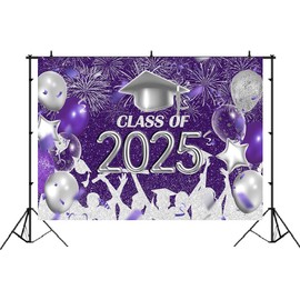 Lofaris Class of 2025 Party Photography Backdrop Royal Purple and Silver Congrats Grad Graduation Caps Background Celebration Graduation Prom Party Decor Banner Photo Booth Props 7x5ft