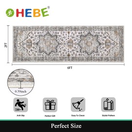HEBE Washable Runner Rug 2'x6' Non Slip Vintage Hallway Runner Rug Distressed Boho Rug Runners for Hallways Entryway Kitchen Runner Rugs Floor Carpet for Bathroom,Kitchen,Laundry,Entrance