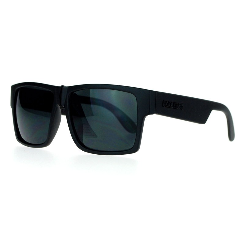 Kush Gangster Rectangular Squared All Black Horn Rim Sunglasses Matte