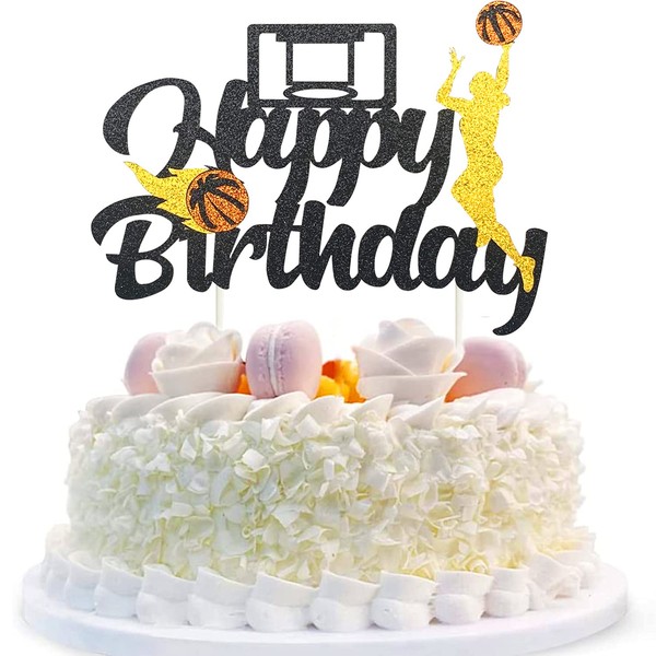 Decoración para tarta de baloncesto con purpurina negra y temática de juego deportivo para decoración de tartas, para niñas y jugadoras de baloncesto