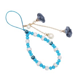Omorro Crystal Flower Pendant Keychains Beaded Phone Strap Lanyard Anti-Lost and Non-Slip Mobile Phone Strap for Handbag Decoration Accessories Blue