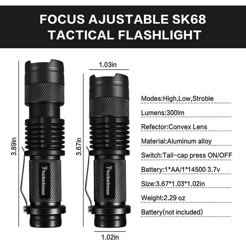 Red Light LED Flashlight 1 Pack, Zoomable, Water Resistant, 1