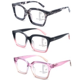 HIYANJN 3 Pack Progressive Multifocal Reading Glasses for Women Men Oprah style Blue Light Blocking Spring Hinger Readers 2.00