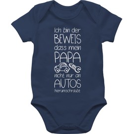 Shirtracer Baby Body Junge Mädchen - Sprüche - Ich bin der Beweis dass mein Papa nicht nur an Autos herumschraubt weiß - 1/3 Monate - Navy Blau - babymode witzig spruch dad bodys