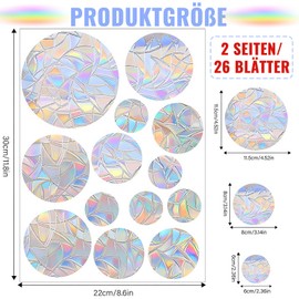 Prism Window Stickers, Pack of 26 Sun Catcher Window Round Bird Anti-Collision Window Stickers, Sun Catcher Stickers, Window Stickers, Bird Protection for Home, Kitchen, Glass