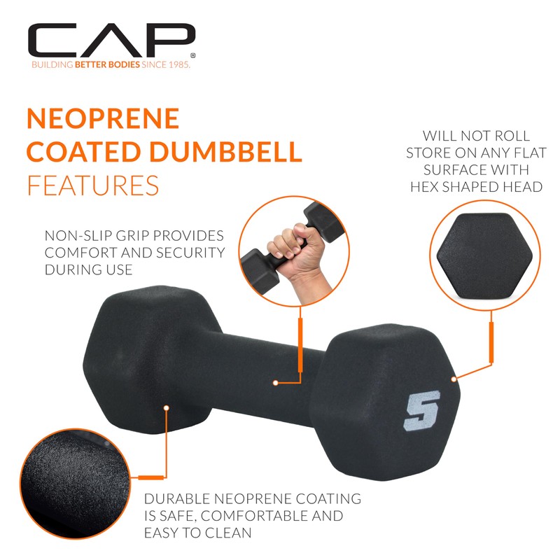 CAP Barbell 60 lb Neoprene Hex Dumbbell Weight Set with