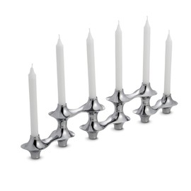 nambe Cortina Hinged Candelabra | Metal Candle Holder for Six Candles | Silver Candlestick Holders for Taper Candles | Table Centerpiece for Christmas, Thanksgiving, Dinner Party, Wedding, Table