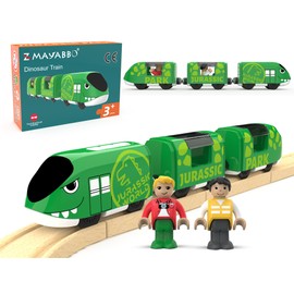 Toy Train Set for Wooden Tracks, Battery Operated Train for Toddlers, Motorized Train with Dinosaur Train for Kids, Electric Train Toy Compatible with Thomas & Friends, Brio