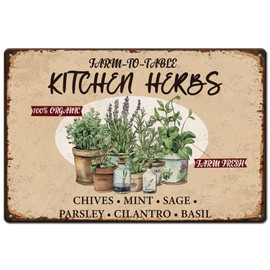 SUPERDANT Kitchen Herbs Metal Tin Sign Plants Vintage Metal Wall Poster Potted Plants Retro Metal Signs Garden Vintage Metal Tin Sign Funny Decor for Garden Kitchen Home Indoor Outdoor Retro Decor