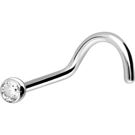Piercingline® Spiral 1.6 mm with Crystal Nose Stud 18 Carat White Gold
