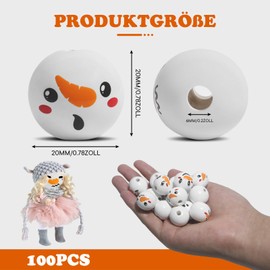 Pack of 100 Snowman Wooden Beads with Face 20 mm (6 Designs) - Santa Claus Wooden Baubles Craft Set for DIY Jewellery Christmas Craft Beads