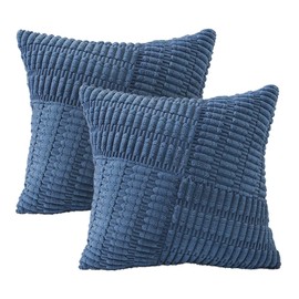 AVOIN colorlife Dark Blue Boho Throw Pillow Covers, 18 x 18 Inch Soft Fluffy Textured Cushion Case Square Luxury Decoration for Bedroom Holiday Living Room Sofa Couch Set of 2