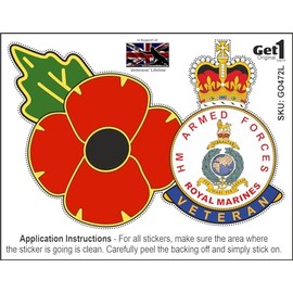 Royal Marines Cap Badge Veteran Poppy Car Sticker - in Support of Veterans Lifeline - Also for laptops, Phones, Tablets, etc. (Large)