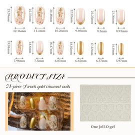 Kabwea 24 pieces gold press on nails, French tip fake nails, press on nails, nails for gluing, fake nails, fingernails, artificial nails, artificial nails, nails