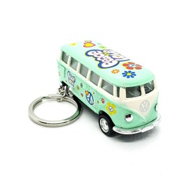 KiNSMART 1962 Volkswagen Classic Hippie Love & Peace Bus 1:64 Scale 2.5 Inch Die Cast Metal Model Key Chain, Pullback Action, Pastel Green